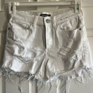 Express White Distressed Denim Shorts